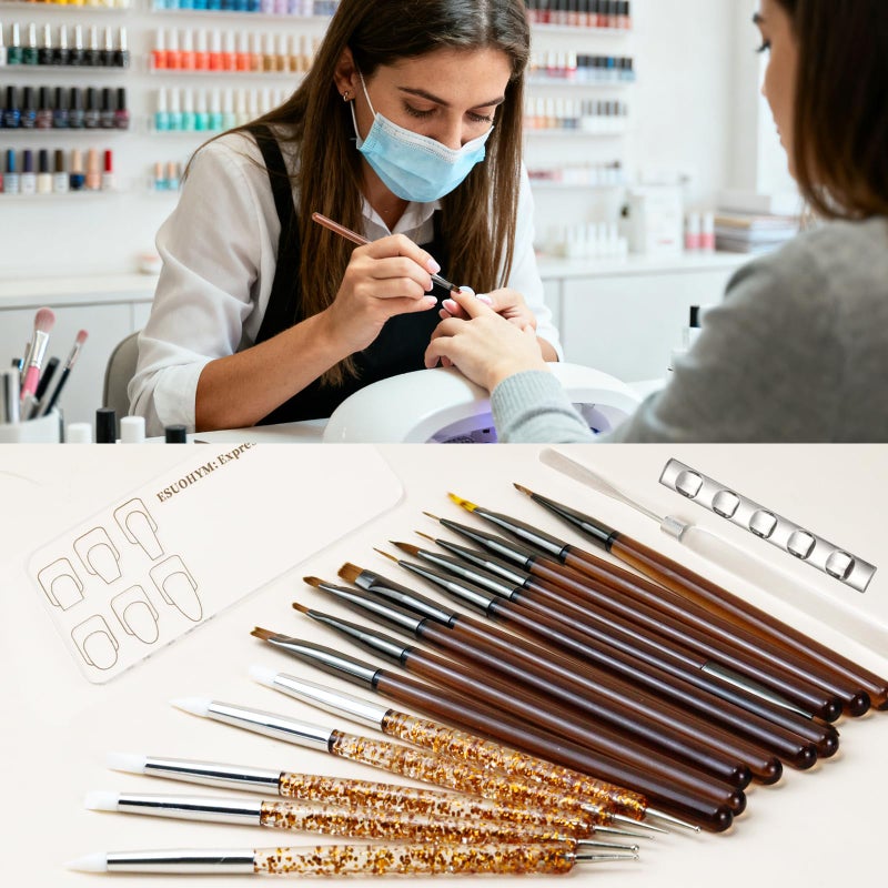 ESUOHYM 18 PCS Nail Art Brushes Set with Nail Sculpting Pen Dotting Tools For Painting Nails,Acrylic Nail Brushes for Nail Extensions,Liner Brushes for French Nails,Nail art tools for Diy Design - Image 2