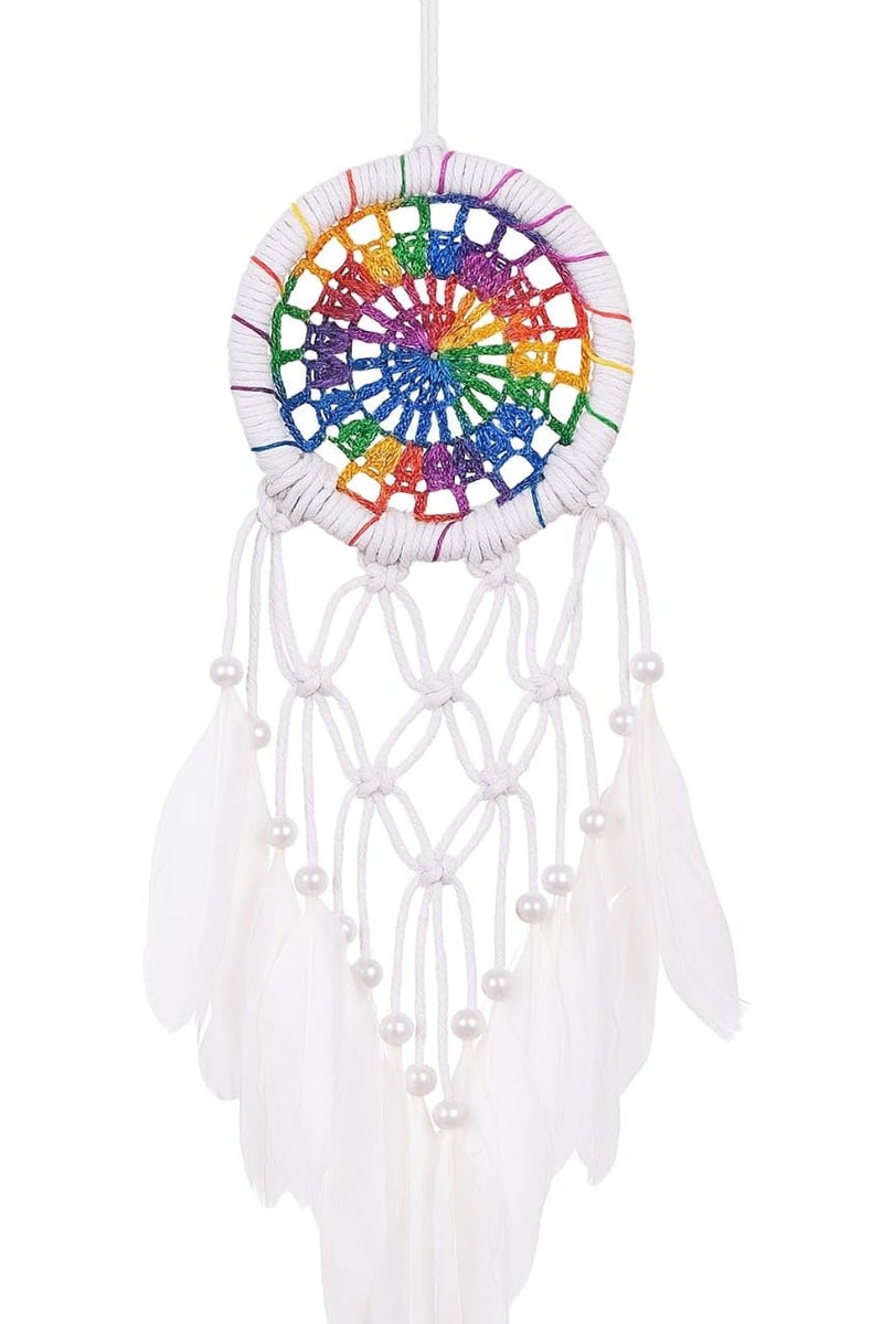 ThincAmaxe Handmade Evil Eye Dream Catcher Wall Hanging – Boho Macrame Décor with Feathers & Wooden Beads | Protection Talisman for Positive Energy, Bedroom, Living Room & Car Decoration (Rainbow) - Image 1