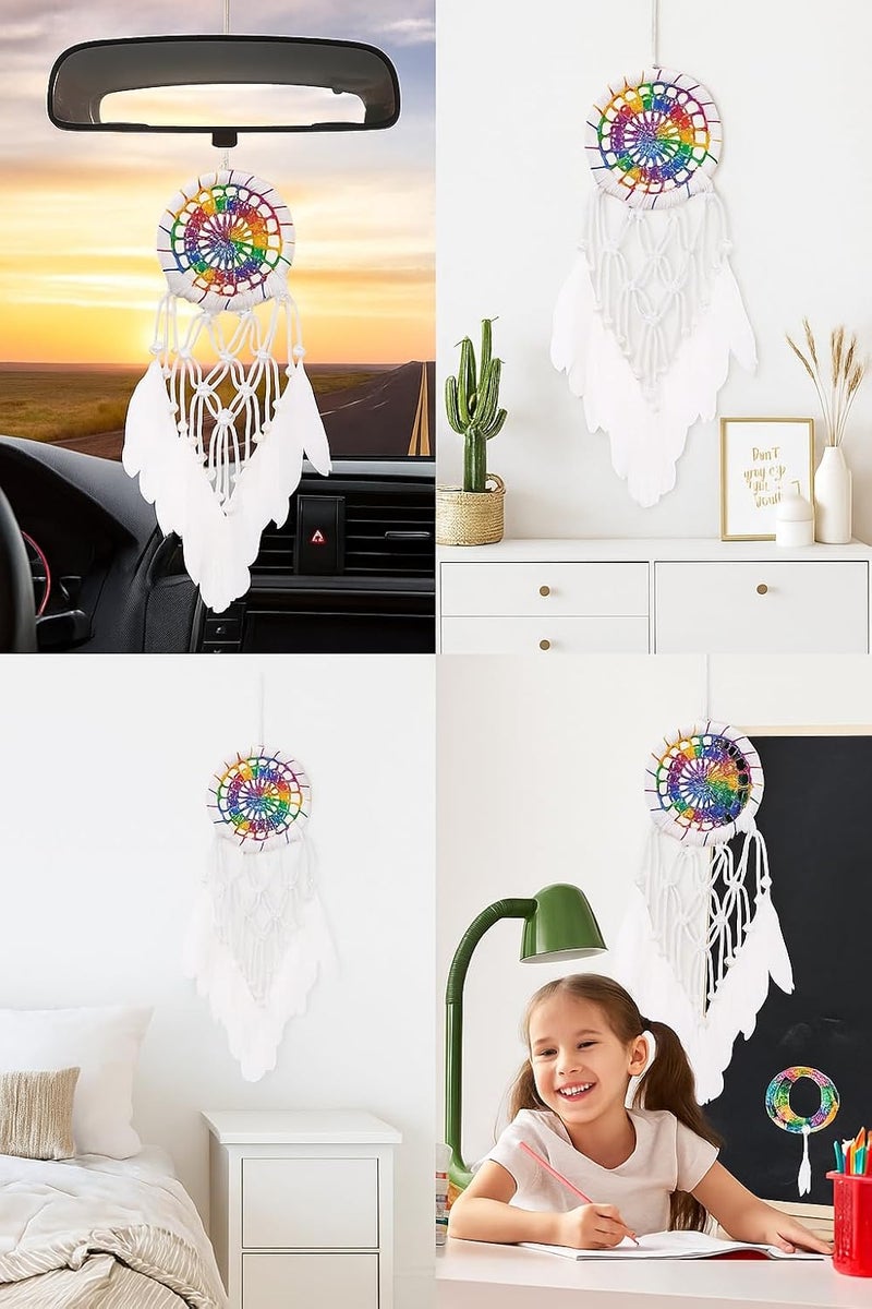 ThincAmaxe Handmade Evil Eye Dream Catcher Wall Hanging – Boho Macrame Décor with Feathers & Wooden Beads | Protection Talisman for Positive Energy, Bedroom, Living Room & Car Decoration (Rainbow) - Image 3