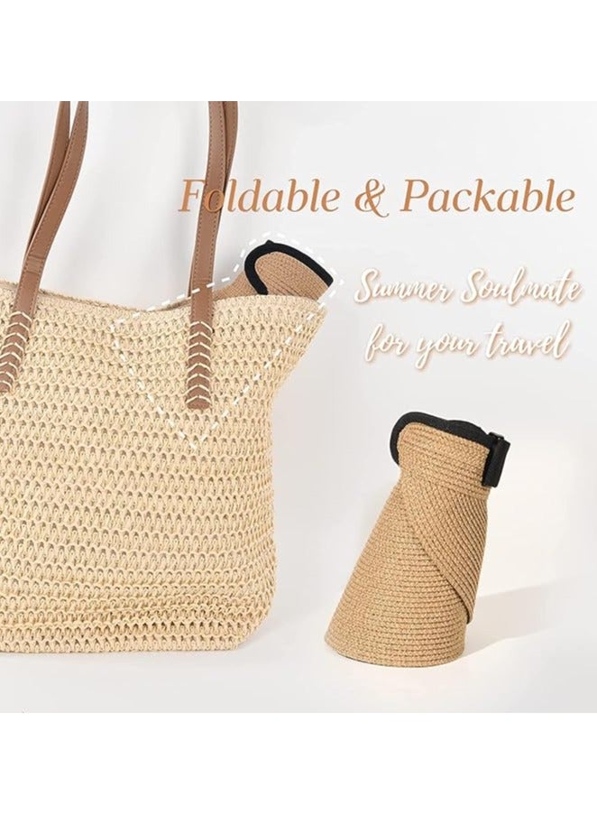 Womens Sun Visor Hat Straw Sun Visors for Women Summer Packable Ponytail Beach Hats for Women Travel UPF 80+ - Image 4