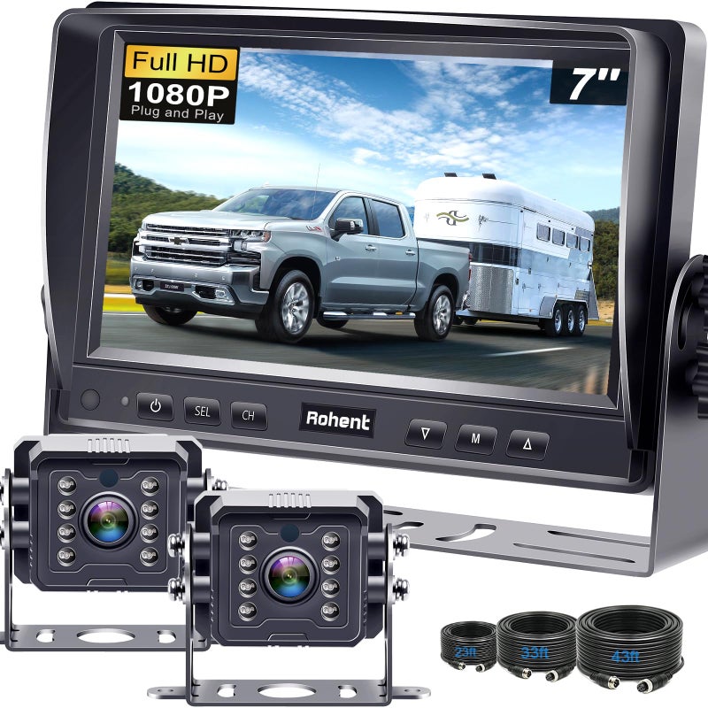 Rohent Dual RV Backup Camera System Upgraded: No Lag Easy Installation Plug and Play 7" Monitor HD 1080P Rear View Camera Wired Kit IP69 Waterproof IR Crystal Night Vision for Truck Trailer Camper Tractor R4 - Image 1