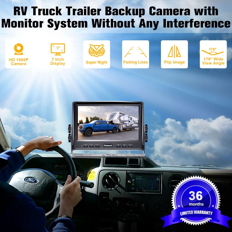 Rohent Dual RV Backup Camera System Upgraded: No Lag Easy Installation Plug and Play 7" Monitor HD 1080P Rear View Camera Wired Kit IP69 Waterproof IR Crystal Night Vision for Truck Trailer Camper Tractor R4 - Image 5