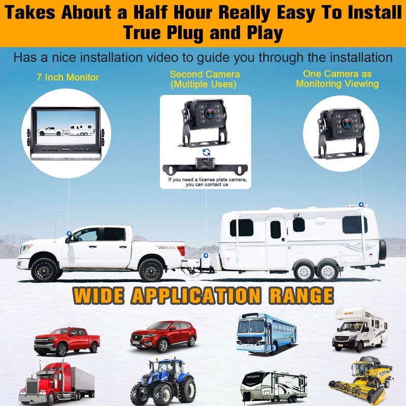 Rohent Dual RV Backup Camera System Upgraded: No Lag Easy Installation Plug and Play 7" Monitor HD 1080P Rear View Camera Wired Kit IP69 Waterproof IR Crystal Night Vision for Truck Trailer Camper Tractor R4 - Image 3