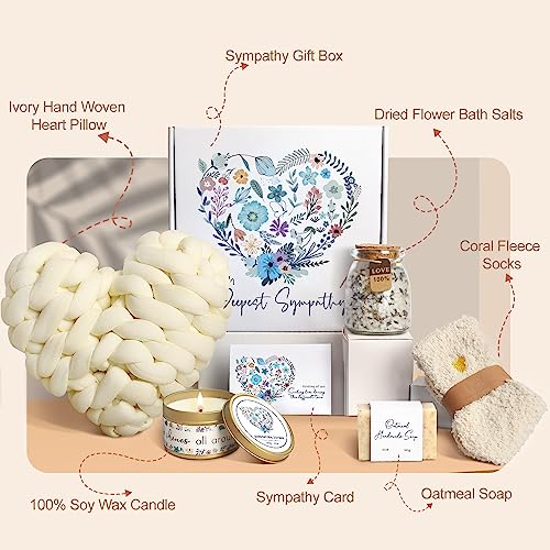 Frerdui Sympathy Gift Baskets - Condolences Gift Basket for Loss of Loved One/Mom/Dad/Husband - Bereavement Grief Gifts - Sorry for Your Loss Grieving Care Package Gift Box for Women Men Friend (Ivory Pillow) - Image 2