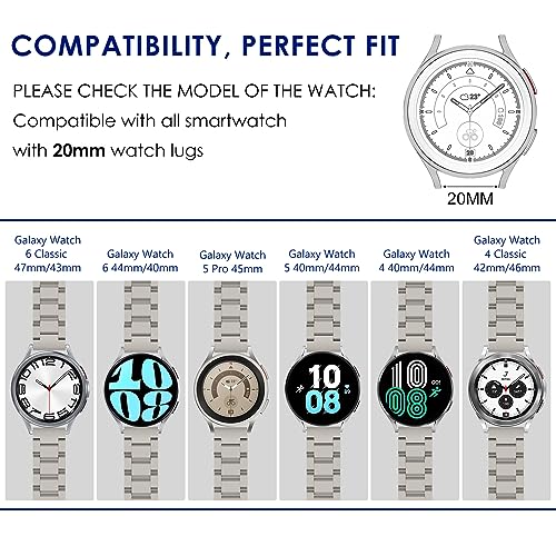 WINGLE Metal Band for Samsung Galaxy Watch 7 6 5 4 Band Galaxy Watch 6 Classic/5 Pro/4 Classic/FE Bands Men 47mm 43mm 46mm 42mm 45mm 44mm 40mm, 20mm Stainless Steel Bands Watch 3 41mm, Titanium - Image 2