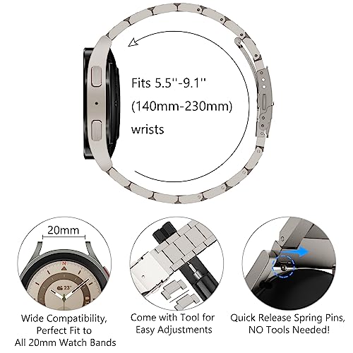 WINGLE Metal Band for Samsung Galaxy Watch 7 6 5 4 Band Galaxy Watch 6 Classic/5 Pro/4 Classic/FE Bands Men 47mm 43mm 46mm 42mm 45mm 44mm 40mm, 20mm Stainless Steel Bands Watch 3 41mm, Titanium - Image 5