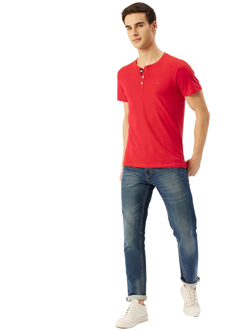 amswan PREMIUM COTTON LYCRA HENLEY HALF SLEEVE CREW NECK T-SHIRTS - Image 5