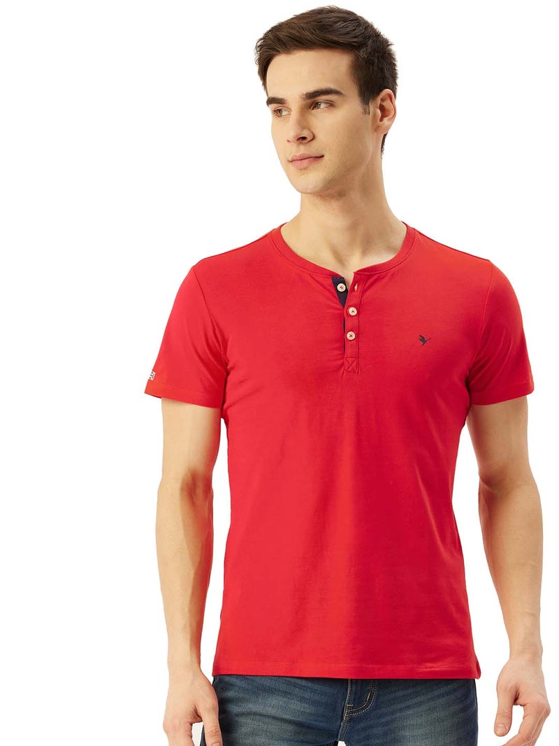 amswan PREMIUM COTTON LYCRA HENLEY HALF SLEEVE CREW NECK T-SHIRTS - Image 1