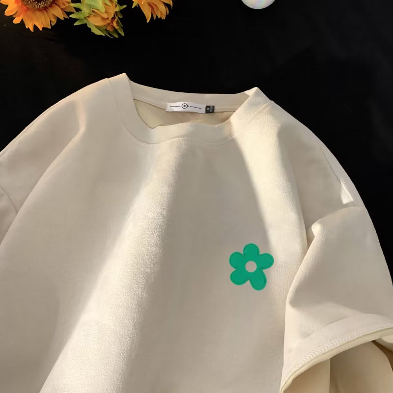 American-Style Retro Round Neck Short-Sleeved T-Shirt Men'S Summer Suede Heavy-Weight Hong Kong-Style Design Loose Couple'S Half-Sleeved Top T - Image 1