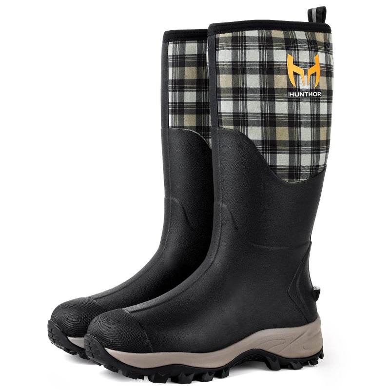 Hunthor Rubber Boots for Women with Steel Shank, Waterproof 6mm Neoprene Rain Boots for Hunting, Outdoor Work Green size 5 - Image 1