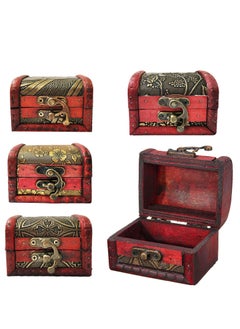 XiuWoo Vintage Small Jewelry Boxes, 5 Piece Set of Treasure Boxes Antique Design Wooden Storage with Metal Locks Organizer Gift Box Hinges and Latches for Crafts(Different Patterns)  - Image 1