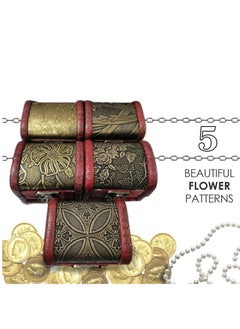 XiuWoo Vintage Small Jewelry Boxes, 5 Piece Set of Treasure Boxes Antique Design Wooden Storage with Metal Locks Organizer Gift Box Hinges and Latches for Crafts(Different Patterns)  - Image 5