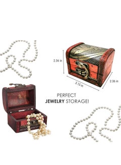 XiuWoo Vintage Small Jewelry Boxes, 5 Piece Set of Treasure Boxes Antique Design Wooden Storage with Metal Locks Organizer Gift Box Hinges and Latches for Crafts(Different Patterns)  - Image 4