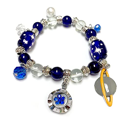 fiona Solar System Bracelet Jewelry, Galaxy Space Planet Universe Earth Astronomy Beaded Charm Bracelet, Birthday Christmas Gift for Women, Blue Miniverse, 1 pc - Image 1