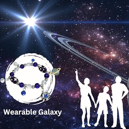 fiona Solar System Bracelet Jewelry, Galaxy Space Planet Universe Earth Astronomy Beaded Charm Bracelet, Birthday Christmas Gift for Women, Blue Miniverse, 1 pc - Image 4