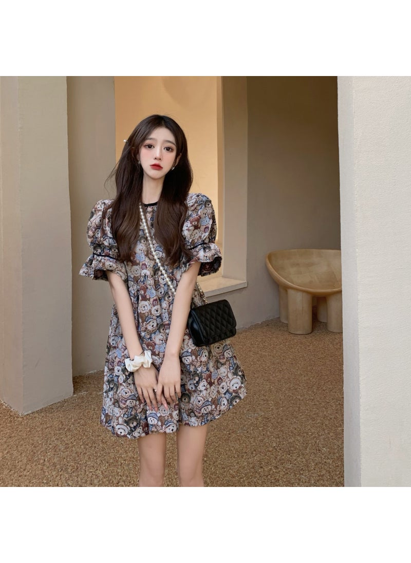 Generic - Wholesale Summer New Vintage Bear Puff Sleeve Dress Niche Design First Love Tea Time Skirt Fresh And Unique Style Picture Color - Image 1