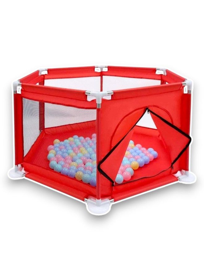 سياج أمان ومكان لعب للأطفال باللون الأحمر - سهل التخزين - Image 1