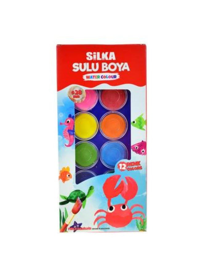 Silka Water Color Set - 12 Vibrant Colors with Paint Brush - Ideal for School & Students - Image 2