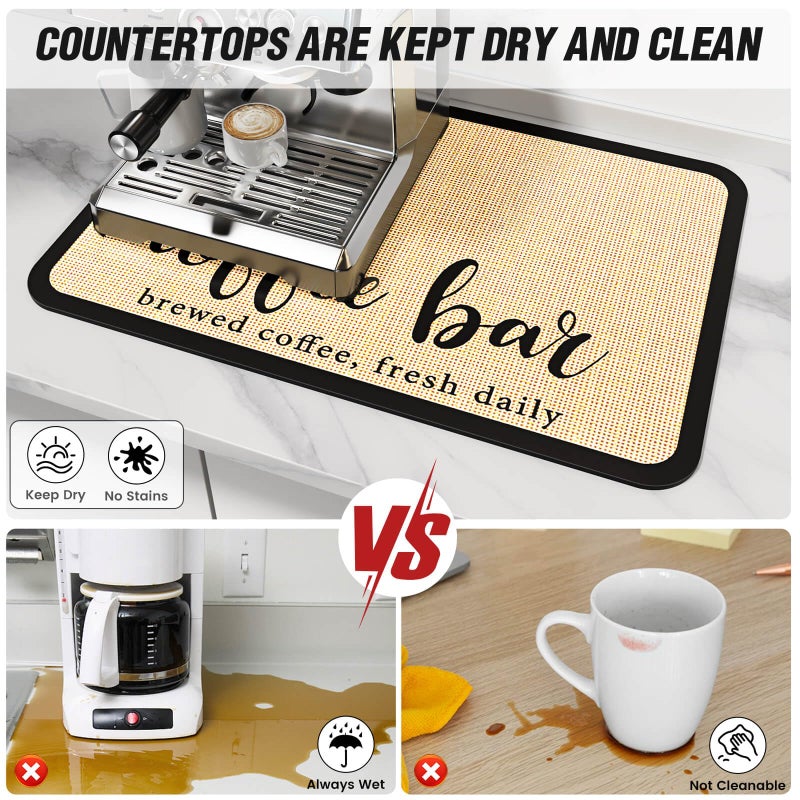 DK177 Coffee Mat Coffee Bar Mat Hide Stain Absorbent Drying Mat with Waterproof Rubber Backing Fit Under Coffee Maker Coffee Machine Coffee Pot Espresso Machine Coffee Bar Accessories - Image 3