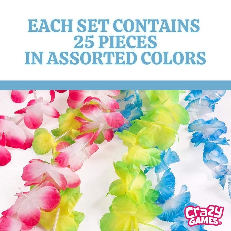 Crazy Games 25 Count Hawaiian Leis Set Bulk for Kids & AdultsTropical Luau Flower Lei, Multicolor Party Favors for Hawaii Decor Birthday, Beach Wedding, Easter Parties & Holiday Decorations - Image 5