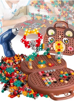 Y&D 2023 New Creativity Tool Box Electric Drill DIY Mosaic Set for Kids Ages 3-10 Years Creative and Screw Toys in Brown  - Image 1