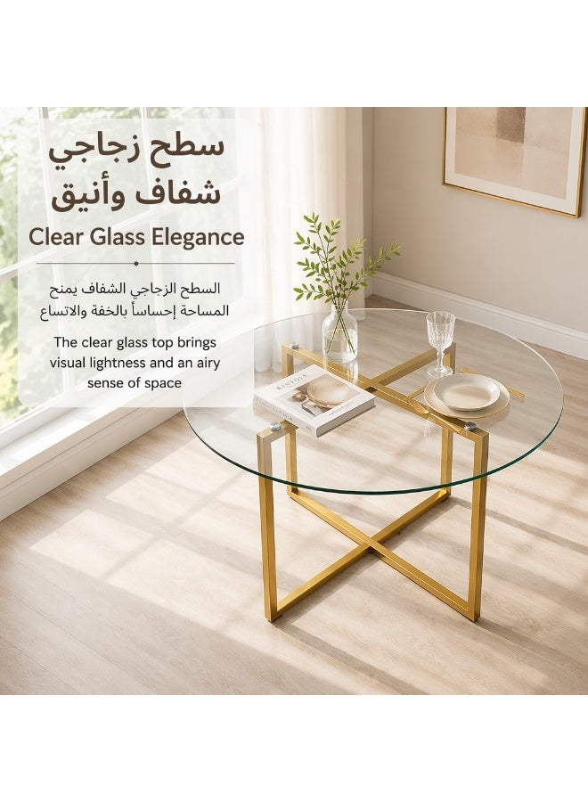هيكسدريم طاولة طعام زجاجية دائرية عصرية، طاولة مطبخ من الزجاج المقوى، طاولة طعام دائرية معاصرة لغرفة المعيشة أو الشقة - Image 5