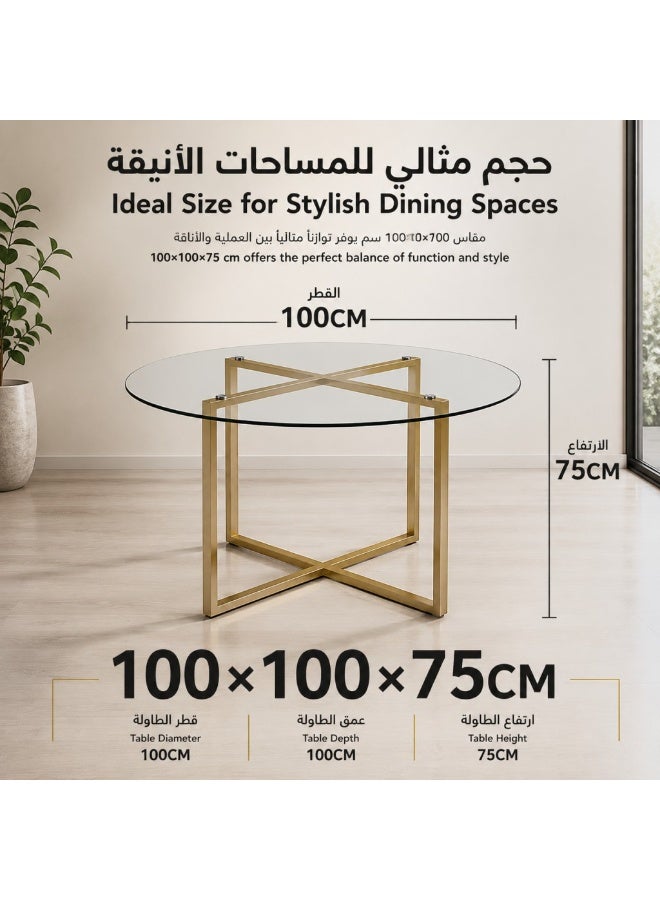 هيكسدريم طاولة طعام زجاجية دائرية عصرية، طاولة مطبخ من الزجاج المقوى، طاولة طعام دائرية معاصرة لغرفة المعيشة أو الشقة - Image 3
