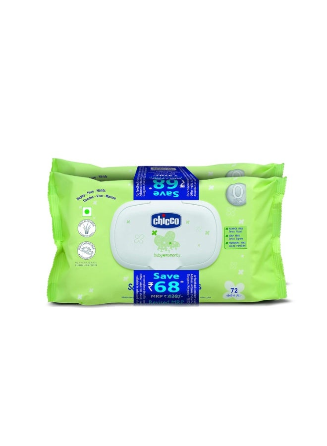 Chicco Baby Moments Wipes Fliptop Bi-Pack (72 x 2) 144 Pcs