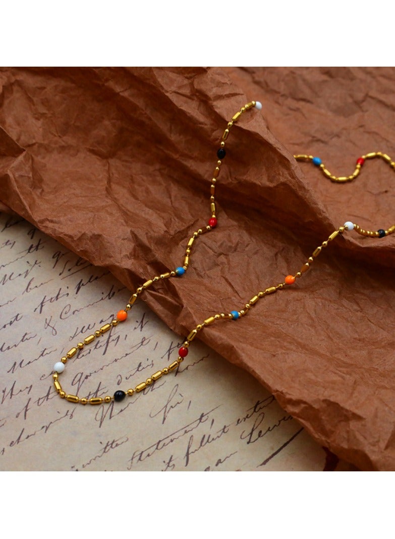 xozgdovg Dropped glaze colored Beaded Beaded Bead Necklace - Image 1