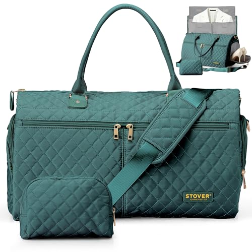 STOVER Womens Convertible Garment Duffel Bag for Travel 2in1 CarryOn WeekenderOvernight Tote WrinkleFree Dresses Suits Clothes Shoe Compartment Bonus Toiletry Bag Emerald Green - Image 1