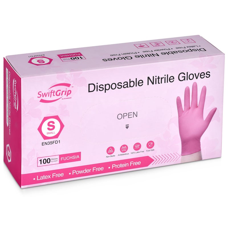SwiftGrip Powder-Free Nitrile Gloves, X-Small, 100ct Box - 3-mil, Disposable, Latex-Free, for Kitchen, Cleaning, Estheticians, Hair Stylist - Pink/Fuchsia - Image 2