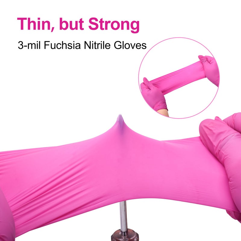 SwiftGrip Powder-Free Nitrile Gloves, X-Small, 100ct Box - 3-mil, Disposable, Latex-Free, for Kitchen, Cleaning, Estheticians, Hair Stylist - Pink/Fuchsia - Image 5