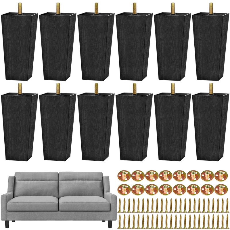 TURSTIN 12 Pieces 5.7" Plastic Furniture Legs Replacement Couch Legs Square Tapered Sofa Leg Mid-Century Modern Furniture Feet for Armchairs Couch Bed Coffee Table Dresser - Image 1