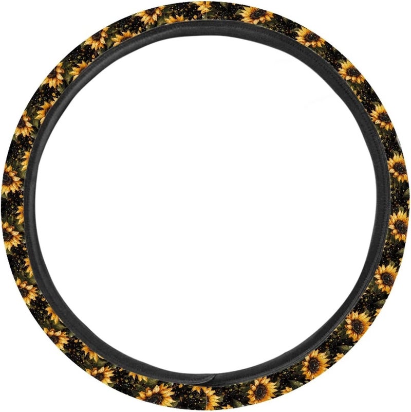 Universal Non-Slip Steering Wheel Cover, 15-inch Polyester Material Driving Accessories, Suitable for Car and Truck(Tawny Sunflower Dot Scene) - Image 2