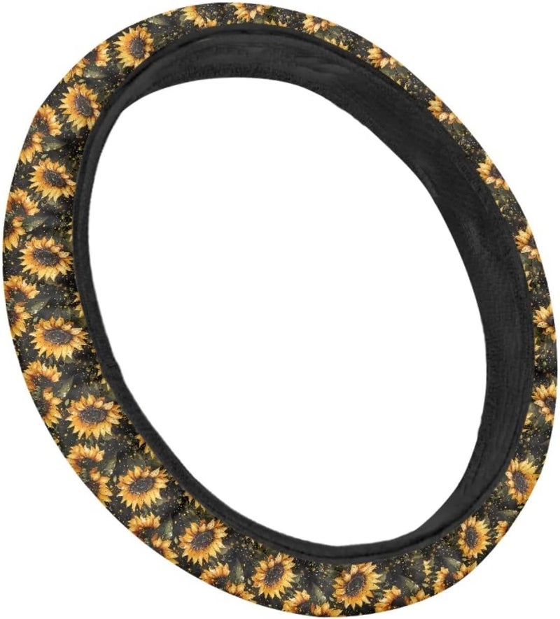 Universal Non-Slip Steering Wheel Cover, 15-inch Polyester Material Driving Accessories, Suitable for Car and Truck(Tawny Sunflower Dot Scene) - Image 3
