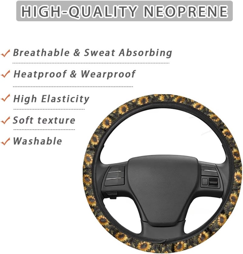 Universal Non-Slip Steering Wheel Cover, 15-inch Polyester Material Driving Accessories, Suitable for Car and Truck(Tawny Sunflower Dot Scene) - Image 4