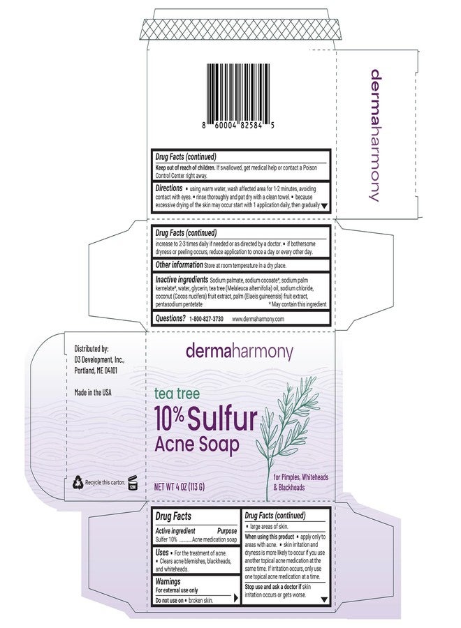 Dermaharmony 10% Sulfur with Tea Tree Oil Acne Bar Soap 4 oz (2 Bars) - Image 3