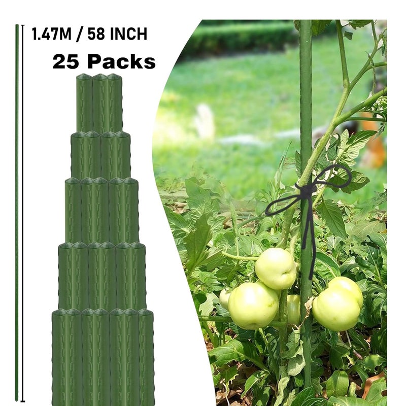 Xiny Tool Garden Stakes, 25 Pack Steel Plant Garden Tomato Stakes with Plastic Coat for Climbing Plants (25 Pack 58 Inch) - Image 2
