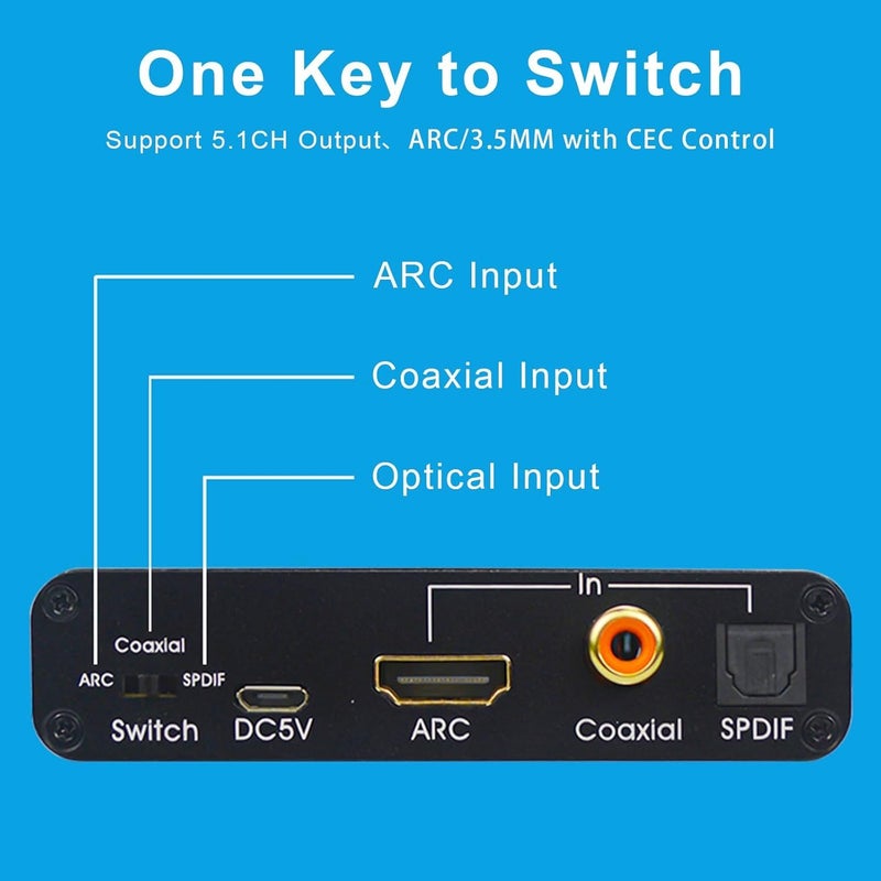 AMANKA محول صوت HDMI ARC، محول AMANKA DAC 192KHz من رقمي إلى تناظري، بصري/SPDIF محوري HDMI ARC إلى بصري/SPDIF محوري ستيريو L/R جاك 3.5mm للتلفاز - Image 4