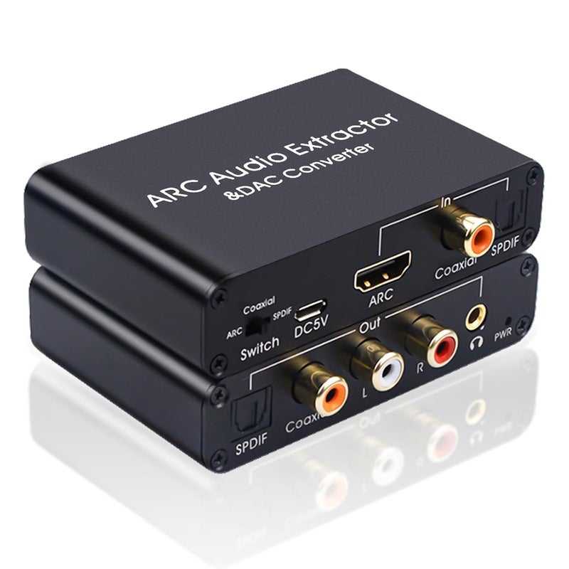 AMANKA محول صوت HDMI ARC، محول AMANKA DAC 192KHz من رقمي إلى تناظري، بصري/SPDIF محوري HDMI ARC إلى بصري/SPDIF محوري ستيريو L/R جاك 3.5mm للتلفاز - Image 1