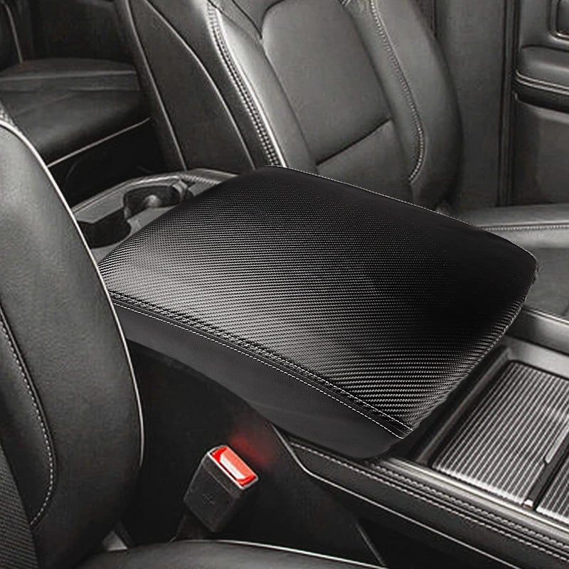 INTGET Car Center Console Armrest Cover for 2022 2023 Dodge Ram 1500 2500 3500 Accessories 2019 2020 2021 Arm Rest Box Lid Protector Pad Cushion Dog Seat Cover Black with Carbon Fiber Texture