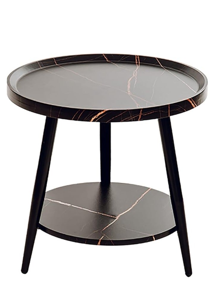 Arabest طاولة جانبية دائرية، طاولة أريكة بحواف مشطوفة مع 3 أرجل من الخشب الصلب الطبيعي، طاولة قهوة جانبية لغرفة المعيشة، غرفة النوم، المساحات الصغيرة، طاولة بجانب السرير سهلة التجميع، طاولة قهوة سوداء - Image 1