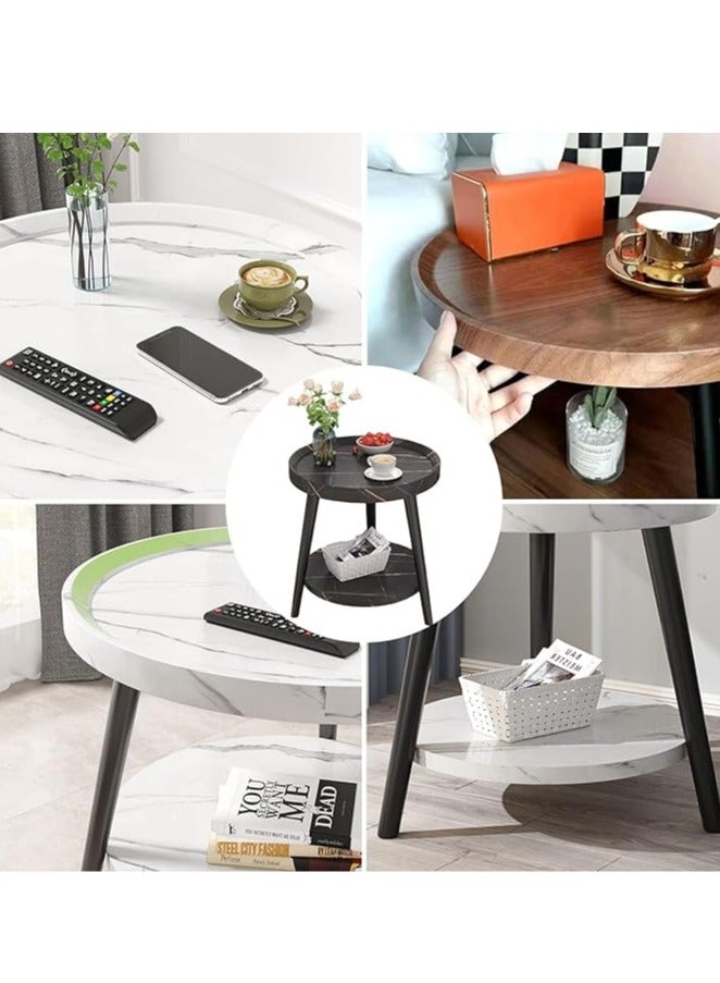 Arabest طاولة جانبية دائرية، طاولة أريكة بحواف مشطوفة مع 3 أرجل من الخشب الصلب الطبيعي، طاولة قهوة جانبية لغرفة المعيشة، غرفة النوم، المساحات الصغيرة، طاولة بجانب السرير سهلة التجميع، طاولة قهوة سوداء - Image 3