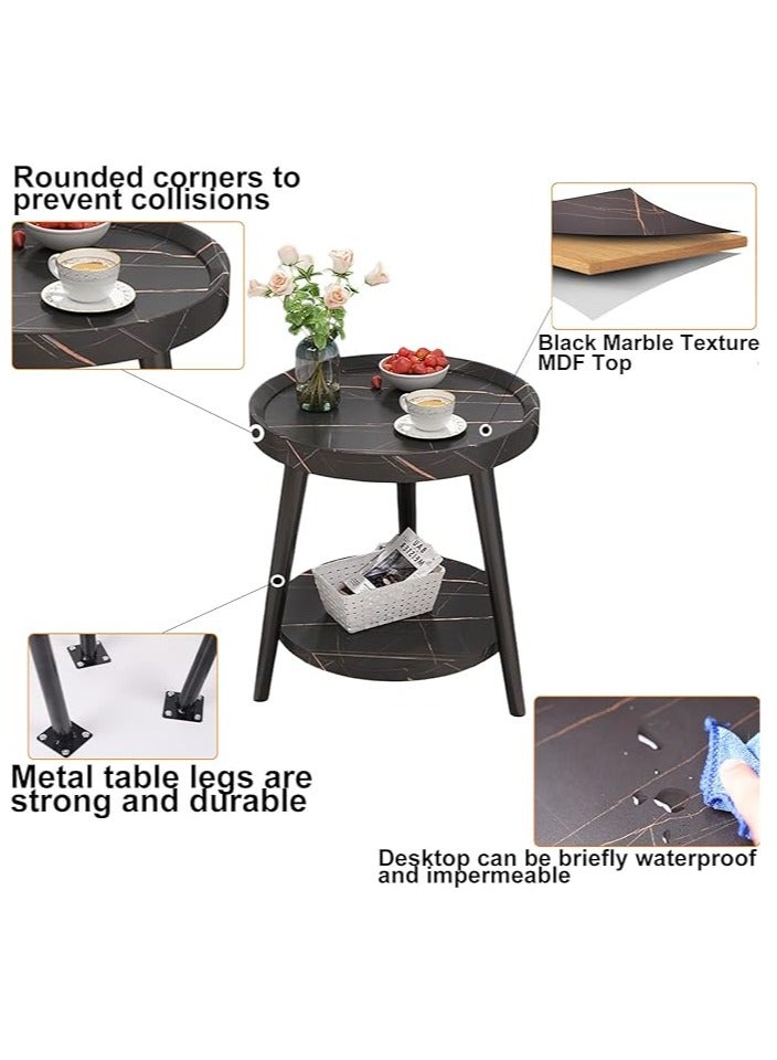 Arabest طاولة جانبية دائرية، طاولة أريكة بحواف مشطوفة مع 3 أرجل من الخشب الصلب الطبيعي، طاولة قهوة جانبية لغرفة المعيشة، غرفة النوم، المساحات الصغيرة، طاولة بجانب السرير سهلة التجميع، طاولة قهوة سوداء - Image 4