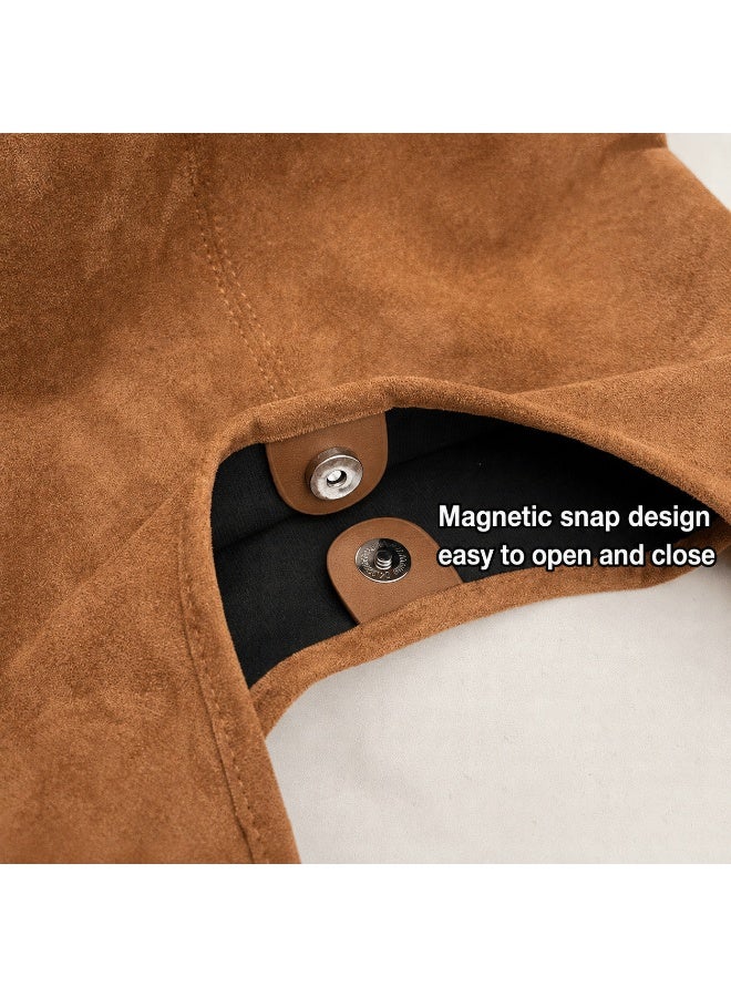 Women's Large Suede-Effect Hobo Tote Bag with Adjustable Strap, Causal Shoulder Bag, Brown - Image 5