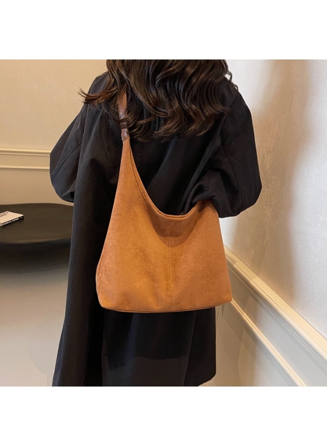Women's Large Suede-Effect Hobo Tote Bag with Adjustable Strap, Causal Shoulder Bag, Brown - Image 2