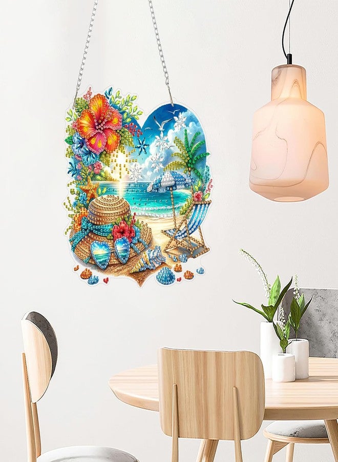 ARPADAMO Hanging Diamonds Painting DIY sea Beach Pendant Kit for Adult, 7.2x7 inch Acrylic Diamonds Painting Board Kit Ornament, Special Crystal Diamond - Image 3