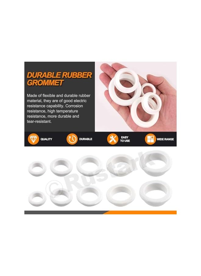 Rustark Rustark 29Pcs 5 Sizes White Rubber Grommet Assortment Kit Single Sided Round Firewall Hole Plugs Top Hat Grommet Eyelet Ring Gasket Firewall Hole Plugs Wiring Gasket for Wire Cable Protection  - Image 3