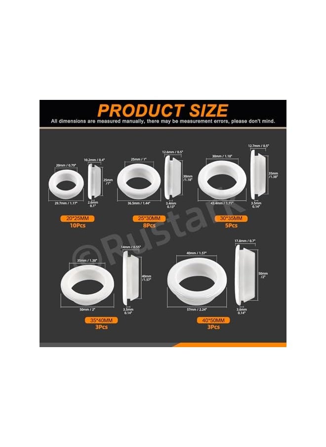 Rustark Rustark 29Pcs 5 Sizes White Rubber Grommet Assortment Kit Single Sided Round Firewall Hole Plugs Top Hat Grommet Eyelet Ring Gasket Firewall Hole Plugs Wiring Gasket for Wire Cable Protection  - Image 2