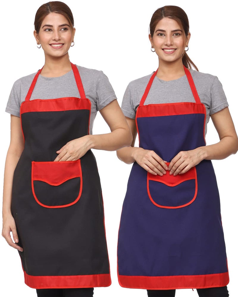 JMi Plain Waterproof Apron With Front Designer Pocket For Kitchen, Cooking, Dusting, Home. (Pack of 2) (Multi 3) - Image 1